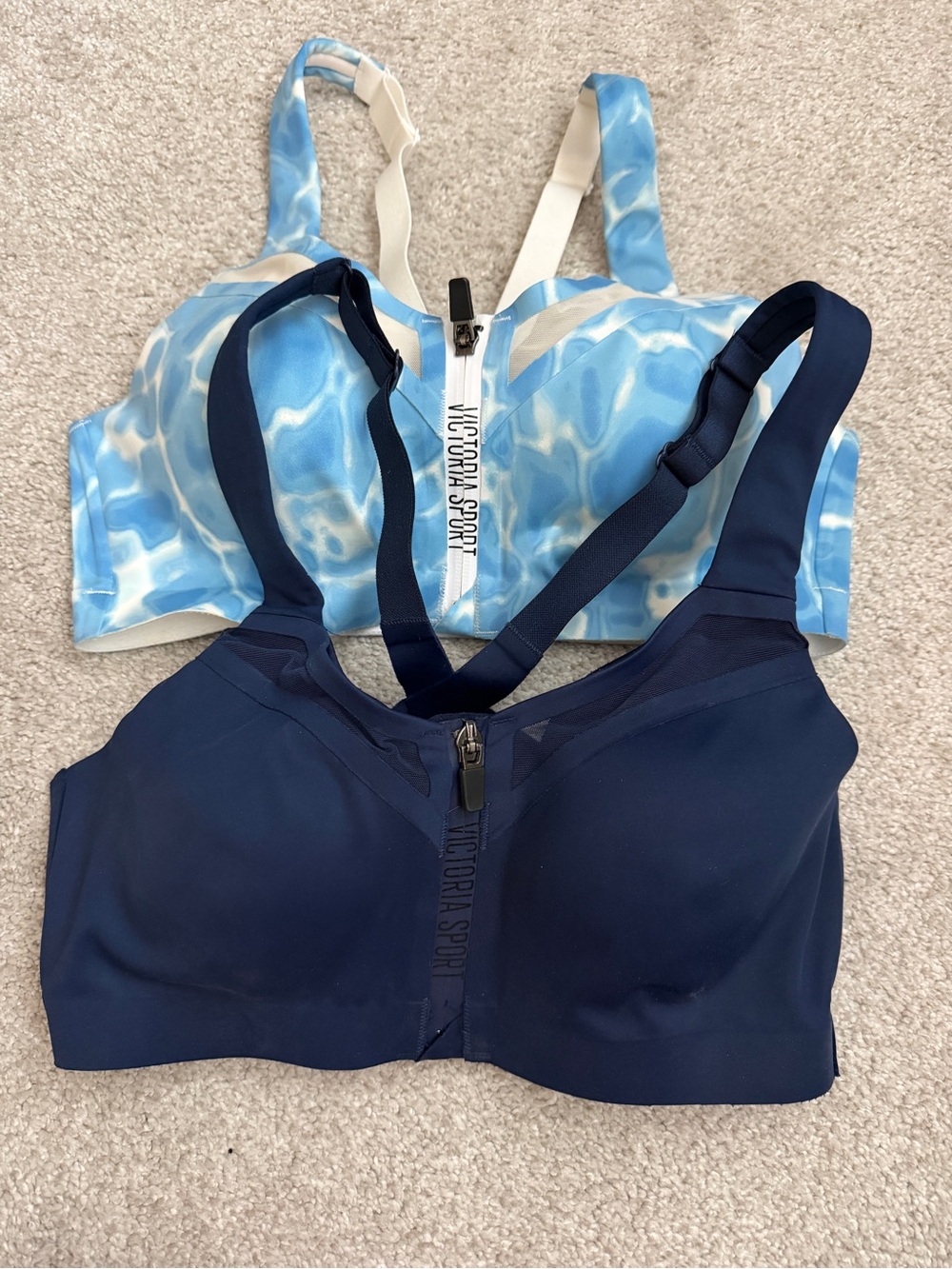 Victoria's Secret Blue Tie-Dye and Navy Sports Bras